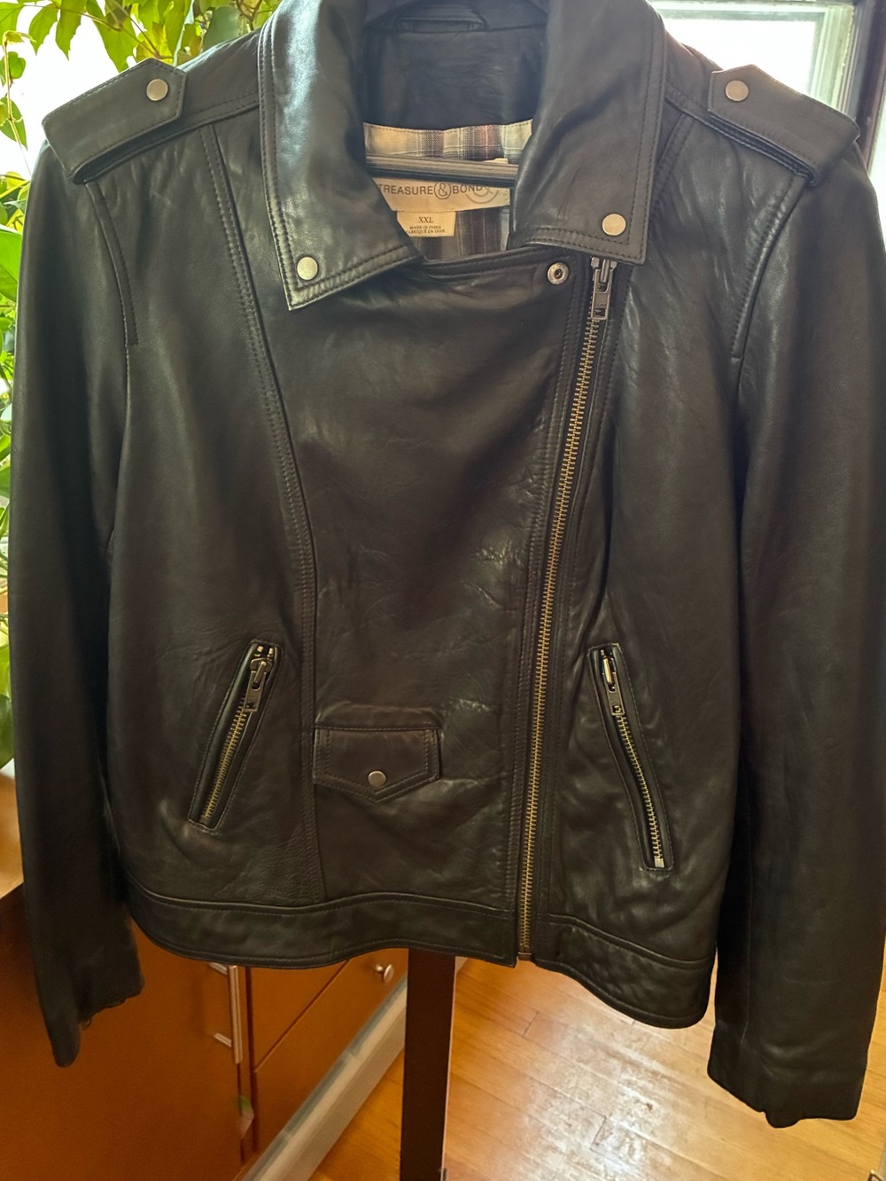 GENUINE LEATHER. Treasure & Bond Black Leather Moto Jacket - Picture 8 of 9